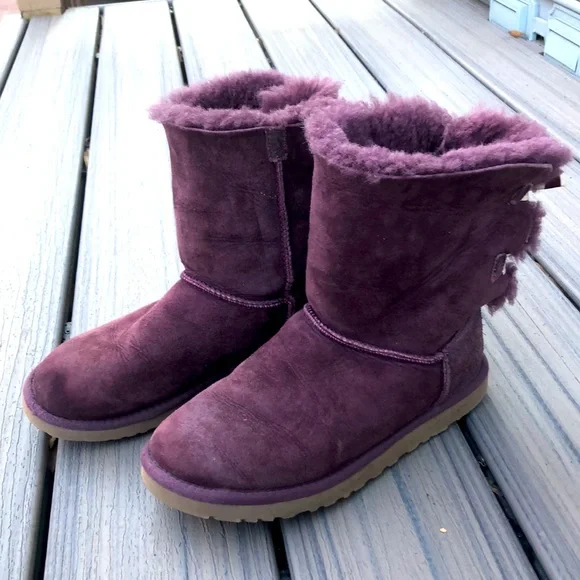 UGG boots Bailey Bow II purple eggplant purple and white striped lace bow tie - Picture 3 of 6